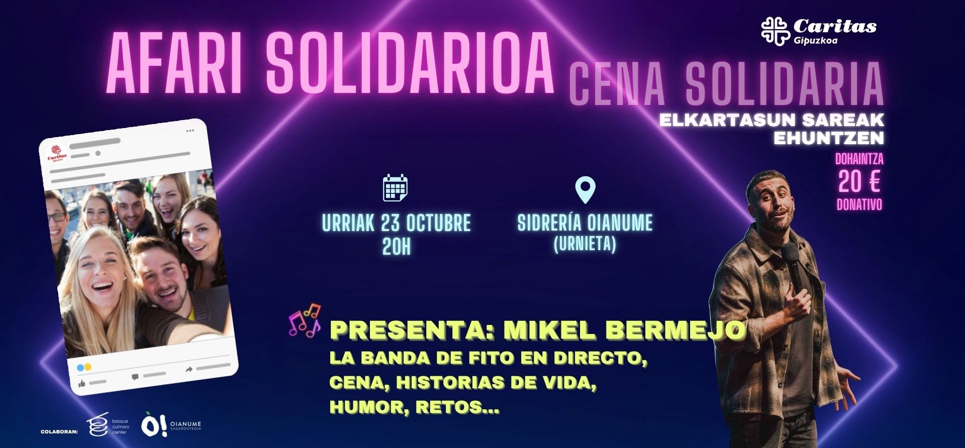 Cena Solidaria de Caritas Gipuzkoa ‘Elkartasun sareak ehuntzen’